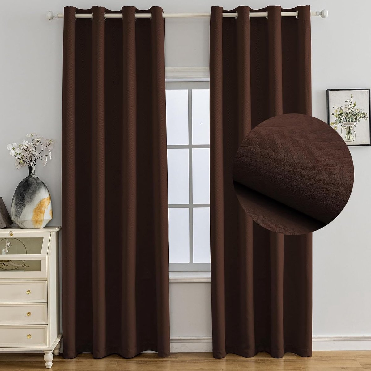 Set Van 2 Thermische Verduisterende Gordijnen, 140x160 CM, Warmte-Isolerende Gordijnen, Geschikt Voor Woonkamer Slaapkamer, Modern Design Met Oogjes, Donker Kerrie