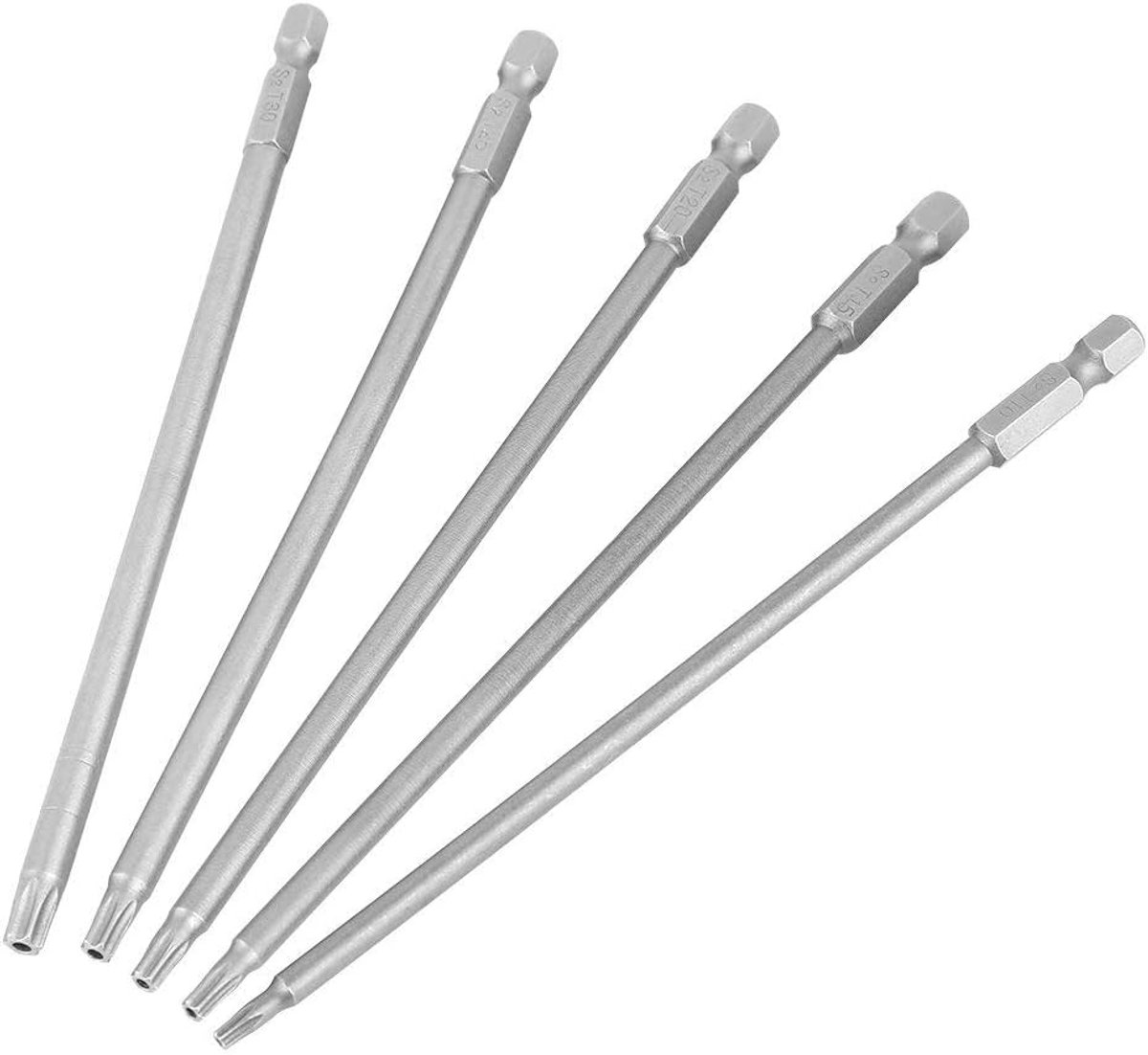 bitset, 15 stuks, T10-T30, magnetische ster, torx-schroevendraaierbits, torx-schroevendraaierbits, torx-schroefbits, 150 mm, 1/4 zeskantige schacht, lange magnetische veiligheidsster,