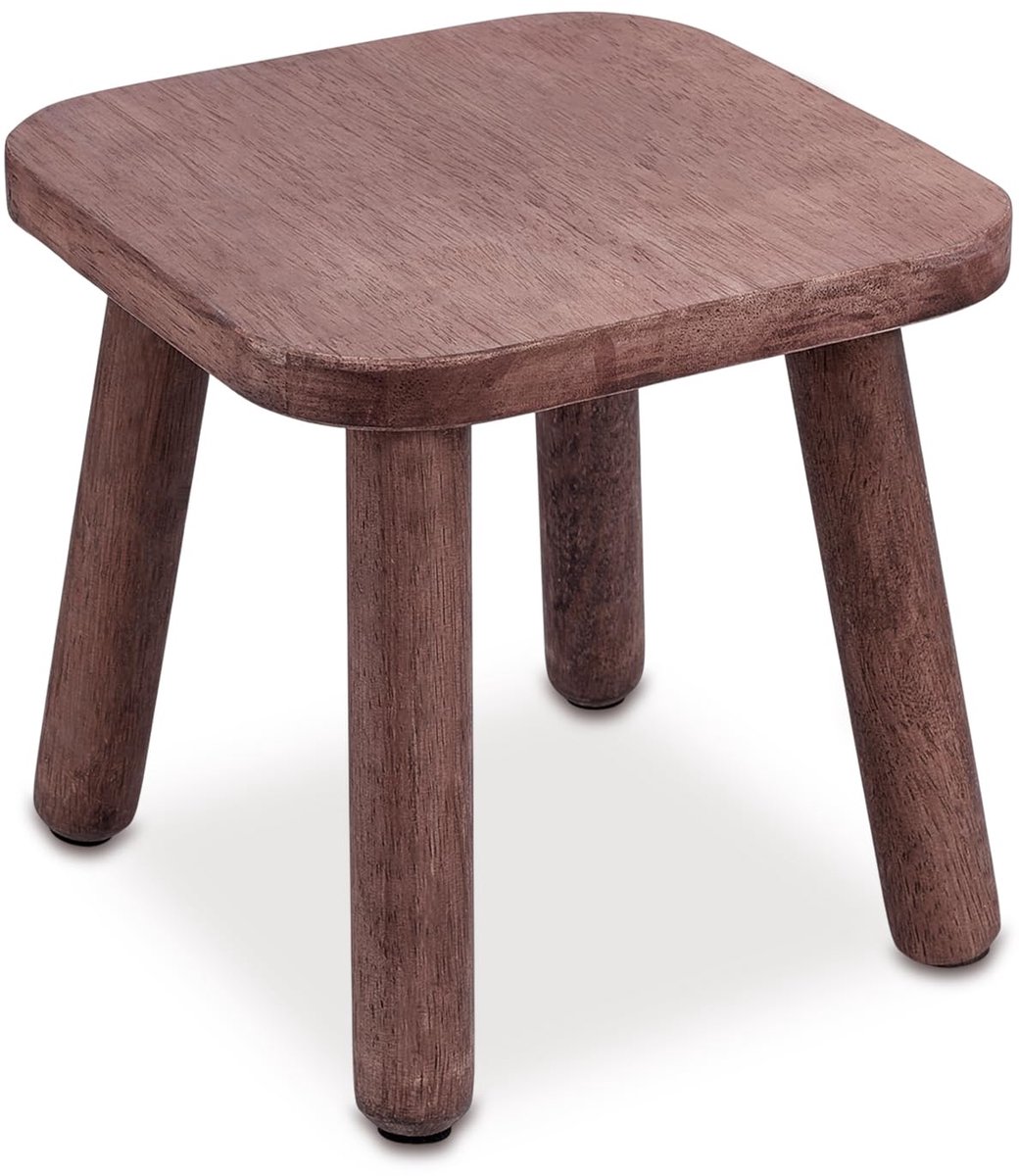 1 st Houten Opstapkruk 9 inch Kleine Kruk voor Volwassenen Plantenkruk met Afneembare Gemonteerde Benen voor Badkamer Slaapkamer Keuken Tuin Patio Woondecoratie, Bruin