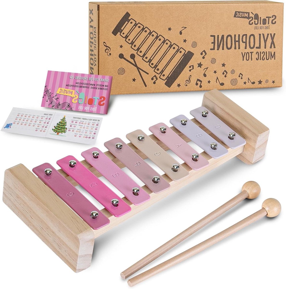 Kinderxylofoon - Muziekinstrument - Muziek Leren Spelen - C-Dur Toonladder - 8 Kleurrijke Knoppen - Roze