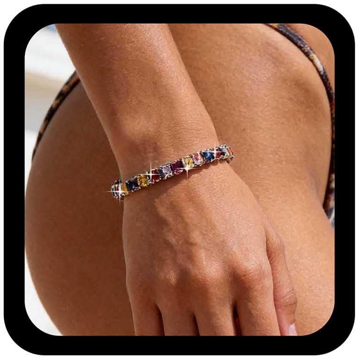 regenboog-tennisarmbanden, kleurrijke tennisarmbanden van zilver, zirkonia, vierkante armband, meerkleurig, edelsteenarmband met strass, verstelbaar, handketting