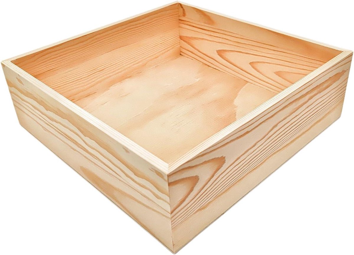 Houten Opbergdozen - Rustieke Organizer - Ambachtelijke Opslag - Aanpasbaar en Verfbaar - 25 x 25 x 8 cm - Lichtbruin
