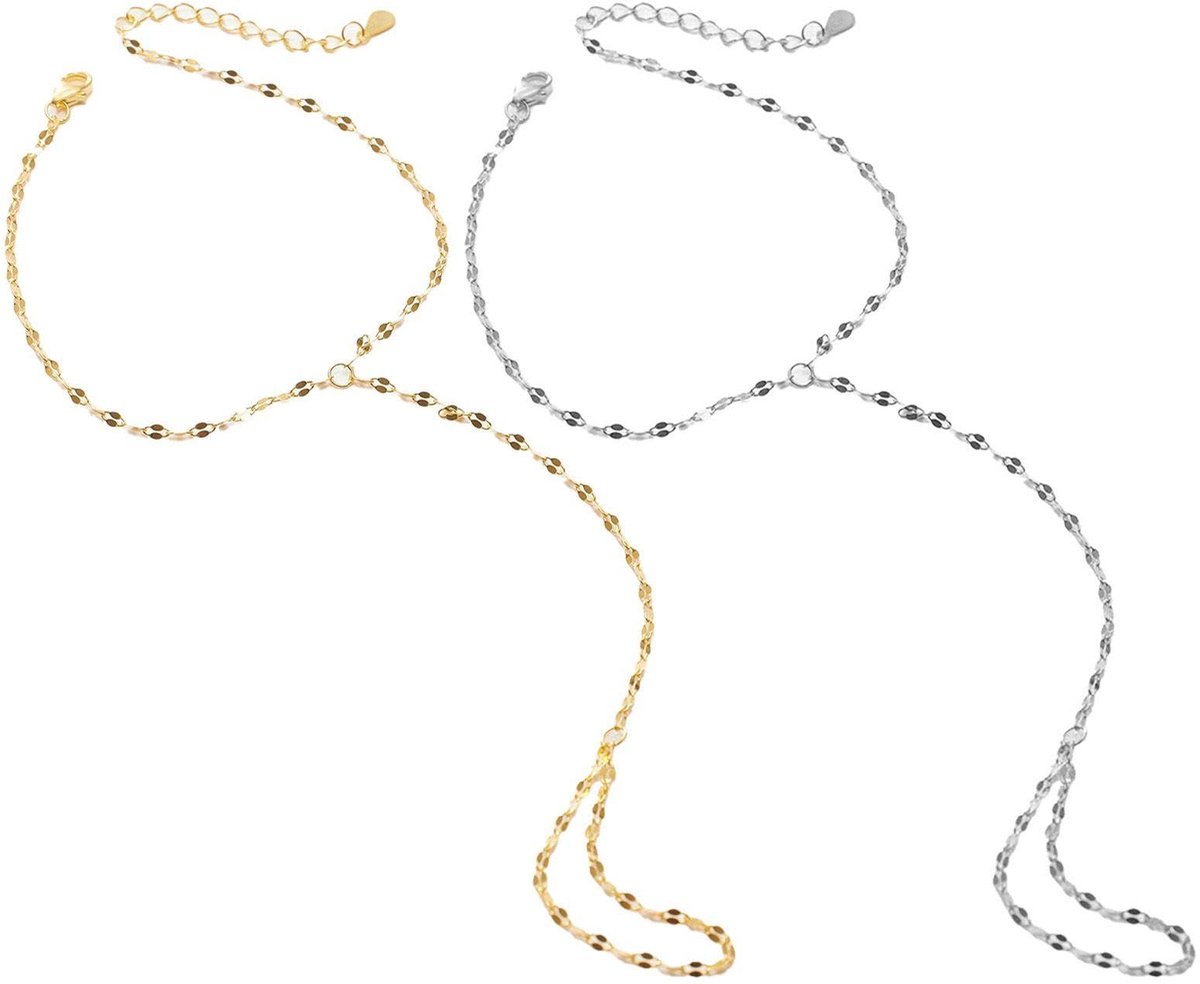 2 Minimalistische Metalen Vingerkettingen, Fashion Gestapelde Sieraden, Vrouwen Dagelijkse Collocatie, Vrouwen Accessoires Geschenken (Goud, Zilver).
