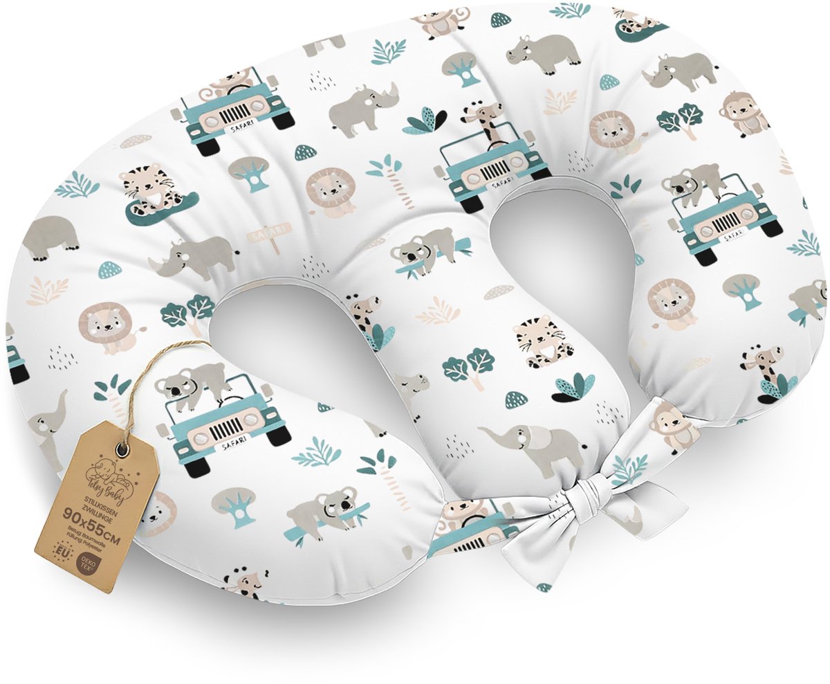 Borstvoedingskussen Tweeling Voedingskussen Baby - 90x50 cm - Ergonomisch Positioneringskussen Materniteit Multifunctioneel Ondersteuning Zacht Afneembare Hoes Oeko-Tex Afrika