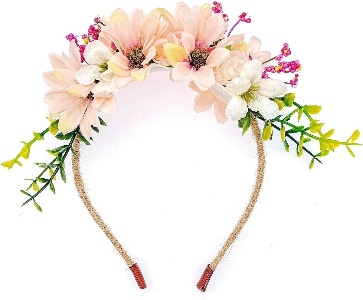 Bloemen Hoofdband - Bloemenkrans Slinger - Feestelijke Aankleding - Verstelbaar Ontwerp - 7 cm Hoogte - Beige Wit