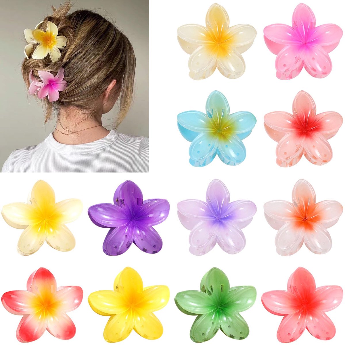 Haarspeld Dames Bloem - Haarklemmen Bloemen - Haar Opsteken - Antislip Ontwerp - 8 x 8 cm - 12 Kleuren