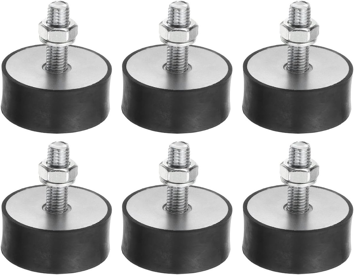 Rubberen Studs Schokdemper 25x60mm - 6 Stuks M6 Anti-Vibratie Isolator Mounts met Moeren voor Motoren en Luchtcompressoren