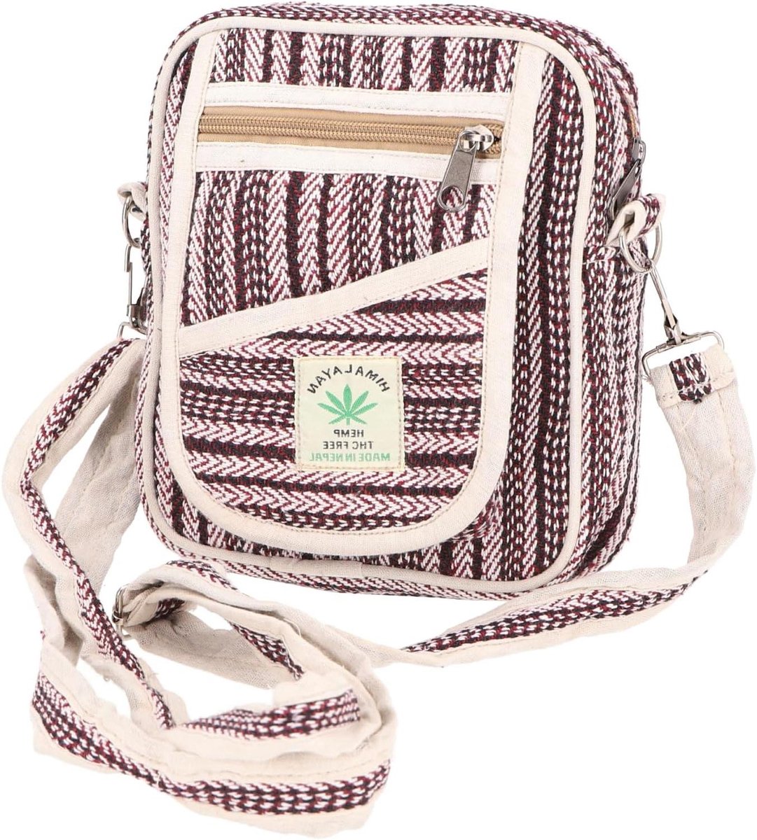Tas van hennep - Schoudertas stof - Dagelijks gebruik - Etnisch design - 20x16x4 cm - Natuurlijk