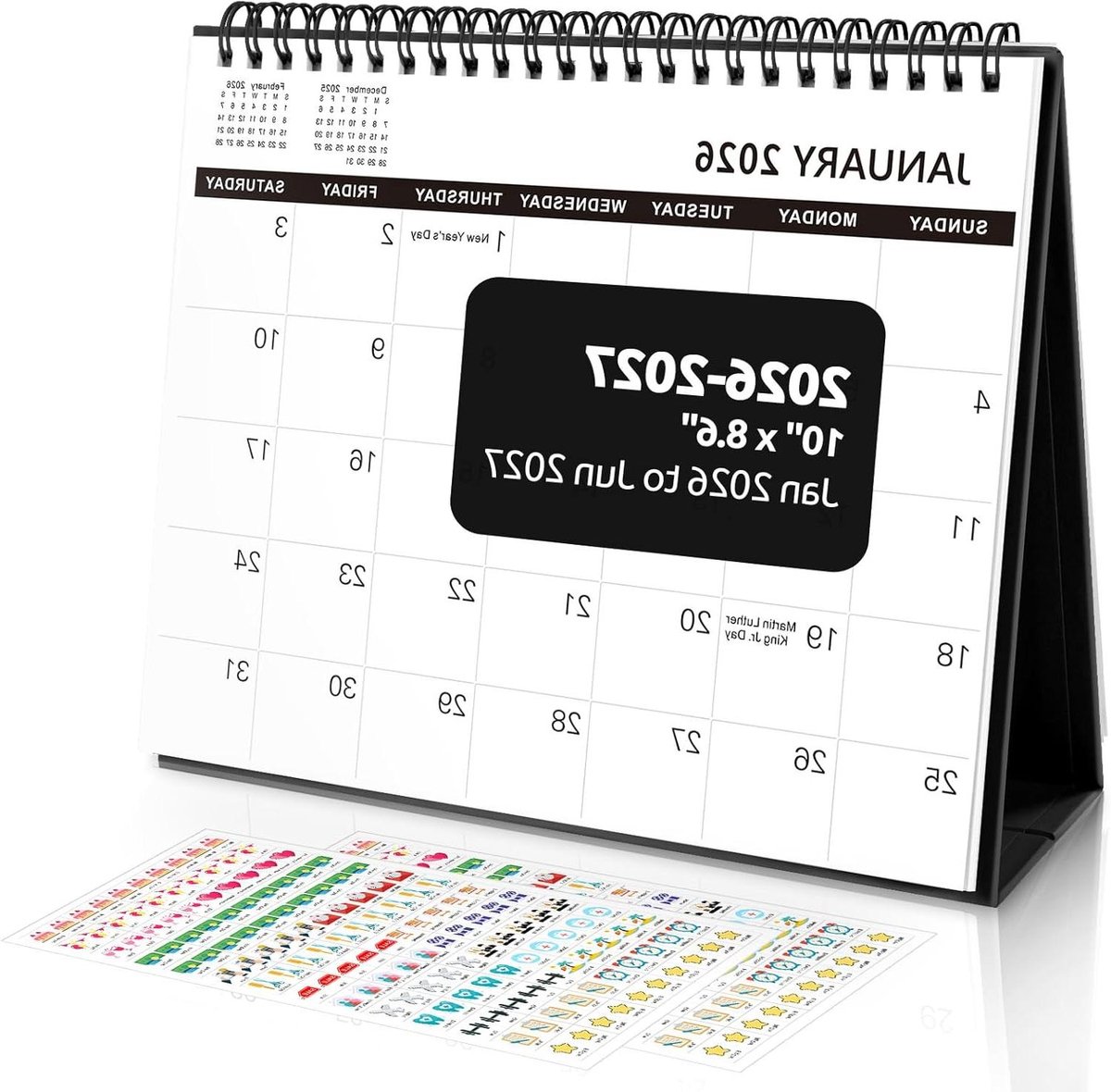 Bureaukalender 2024-2025 - Tafelkalender Agenda - Plannen en Organiseren - 18 Maanden Overzicht - 25 x 20 cm - Zwart
