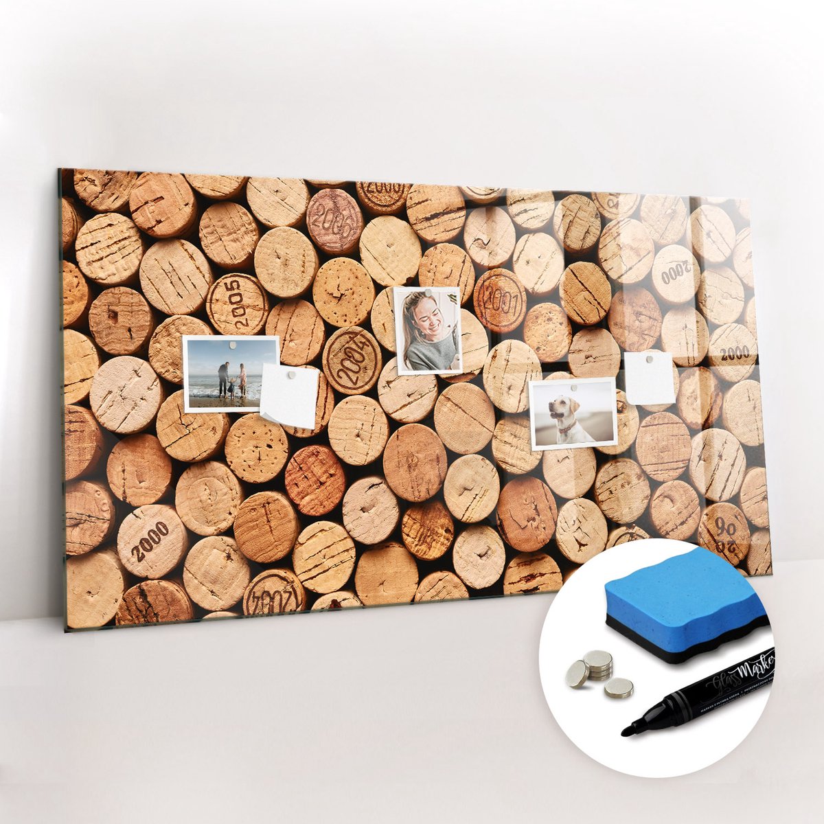Tulup Whitebord - Houten wijnkurken - 120 x 60 cm - Bruin Memo Magneetbord - Gratis 5 Sterke Magneten + Whiteboard Marker & Wisser - Industrieel Wandbord - Magneetbord Rechthoekig - Planning Muur