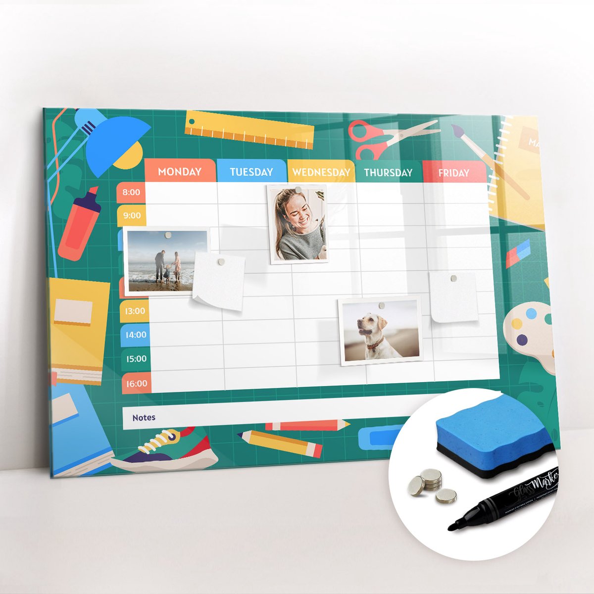 Tulup Whitebord - Lesplan voor school - 90 x 60 cm - Veelkleurig Magnetische borden voor reismagneten - Gratis 5 Sterke Magneten + Whiteboard Marker & Wisser - Design Memobord - Magnetisch Wandbord - Inspiratiebord Kantoor