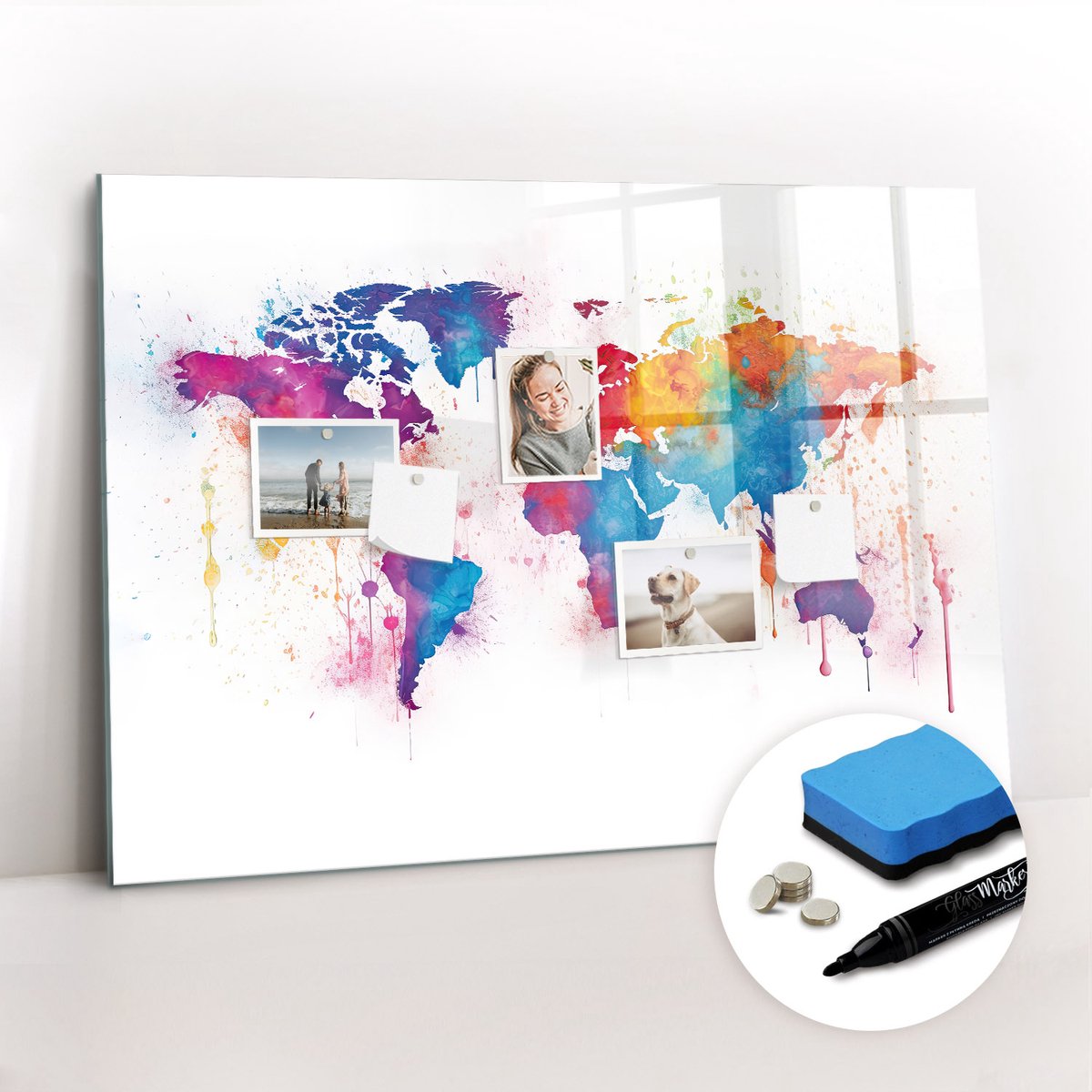 Tulup Whitebord - Wandatlas wereldkaart - 100 x 70 cm - Veelkleurig Magnet Board - Gratis 5 Sterke Magneten + Whiteboard Marker & Wisser - Stylish Memo Board - Memobord Keuken - Notitiebord Werkplek