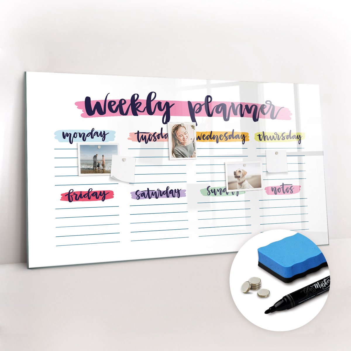 Tulup Whitebord - Handgeschreven planner - 120 x 60 cm - Veelkleurig Magnetic Board - Gratis 5 Sterke Magneten + Whiteboard Marker & Wisser - Scandinavisch Design Bord - Memobord Keuken - Organiseer Je Bureau