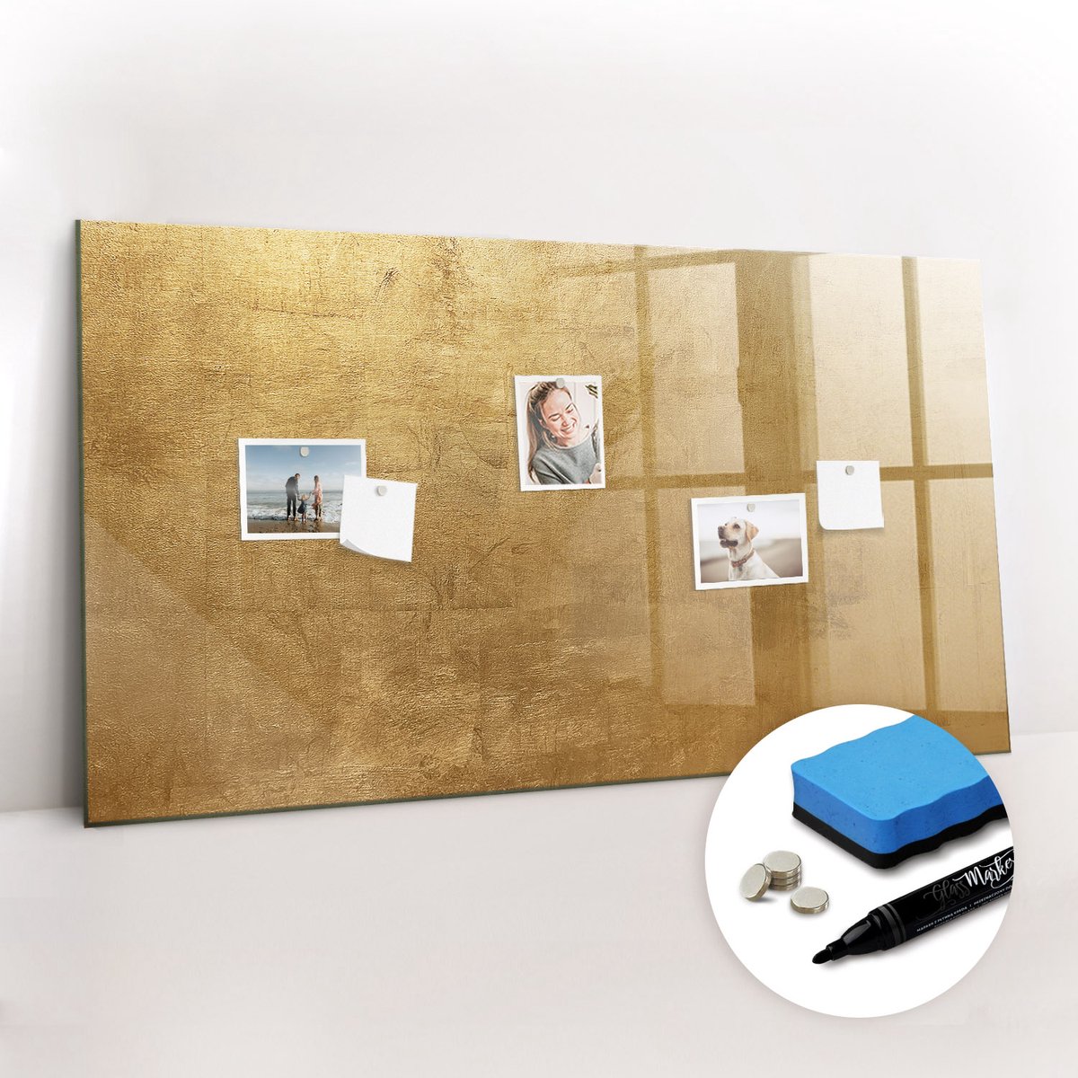 Tulup Whitebord - Decoratief canvas - 120 x 60 cm - Geel Memobord Keuken - Gratis 5 Sterke Magneten + Whiteboard Marker & Wisser - Decoratief Magnetisch Bord - Memobord Glas - Productiviteit Tools