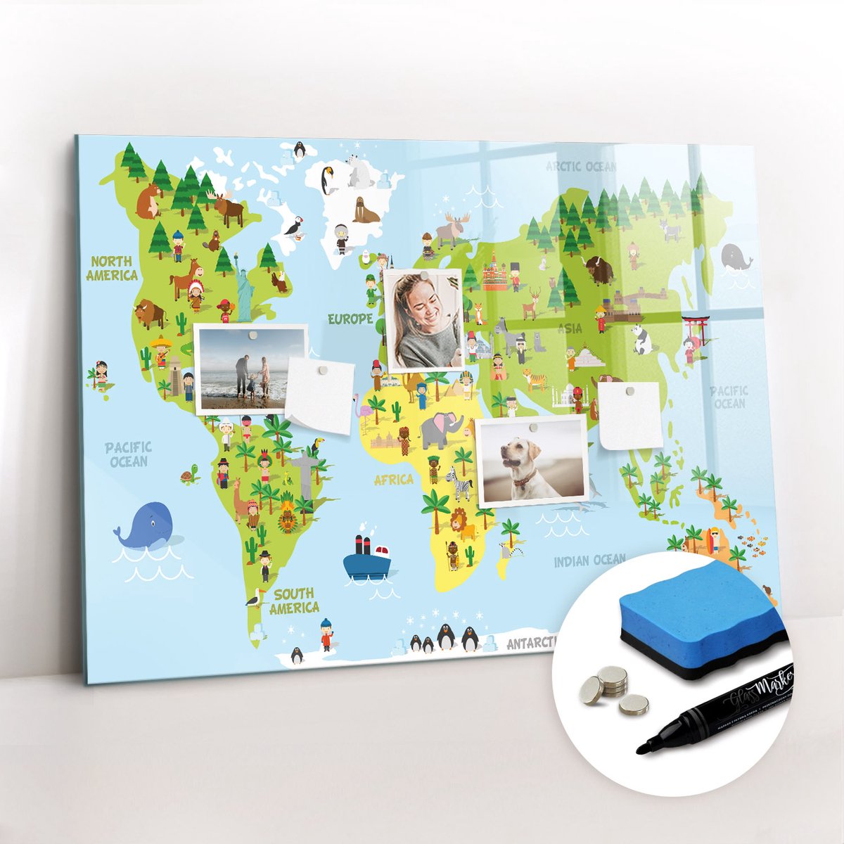 Tulup Whitebord - Kaart van de culturele wereld - 100 x 70 cm - Veelkleurig Magnetisch Memobord - Gratis 5 Sterke Magneten + Whiteboard Marker & Wisser - Moderne Wanddecoratie - Magnetisch Bord Kind - Notitiebord Werkplek