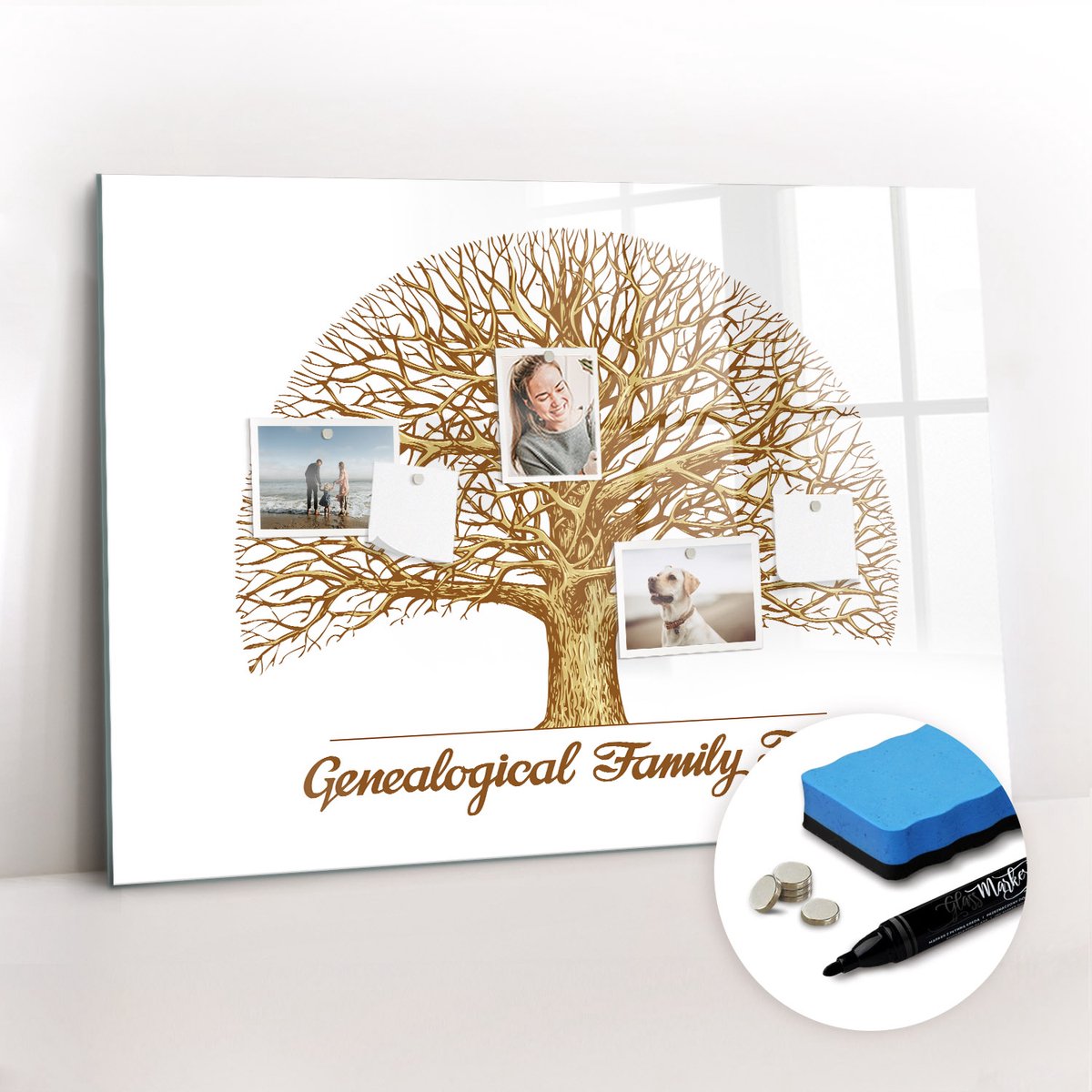 Tulup Whitebord - Oude stamboom - 100 x 70 cm - Wit Magneetbord Keuken - Inclusief Gratis Magneten & Marker & Spons - Wanddecoratie Kantoor - Magneetbord Rechthoekig - Inspiratiebord Kantoor