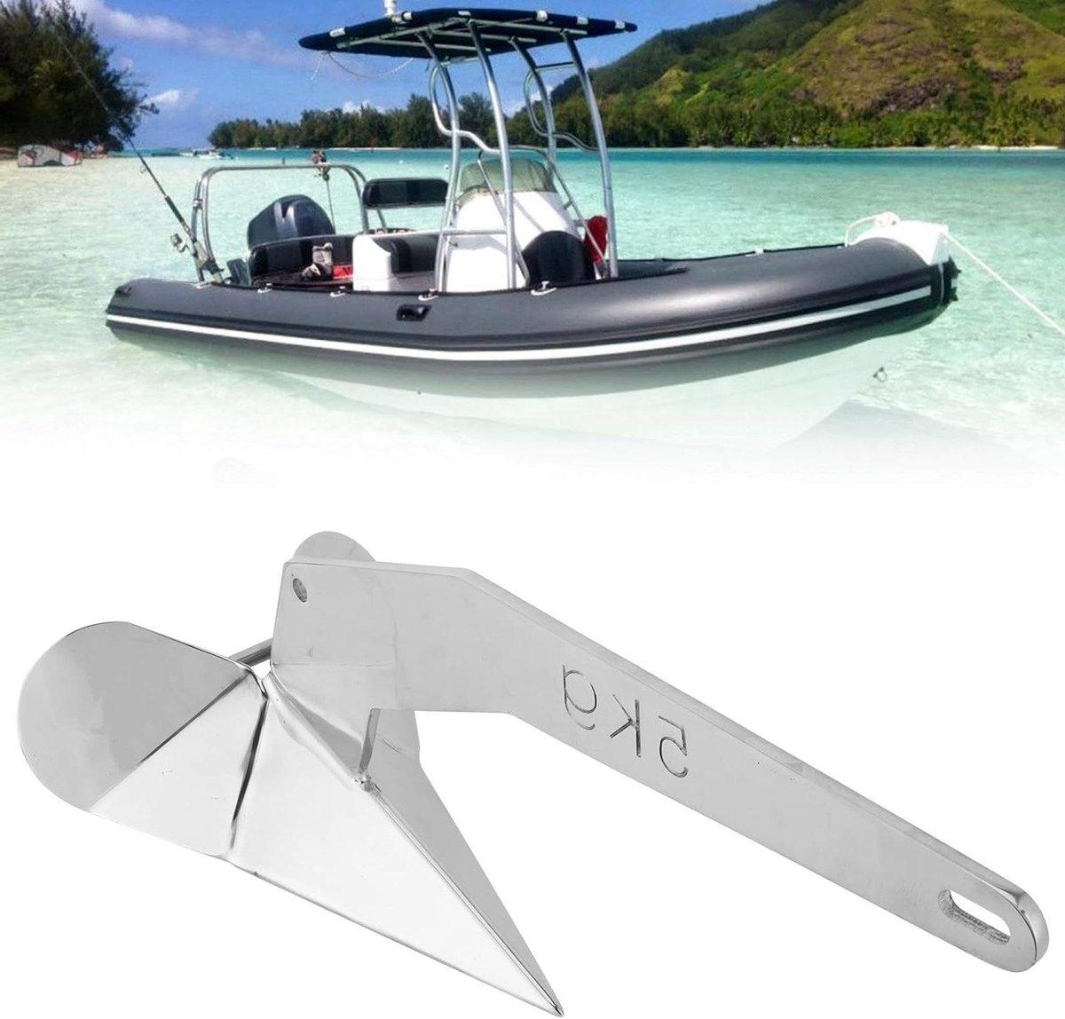 Boot Anker - Marine Anker - Watersport Stabiliteit - Roestvrij Staal - 5 KG - Zilver