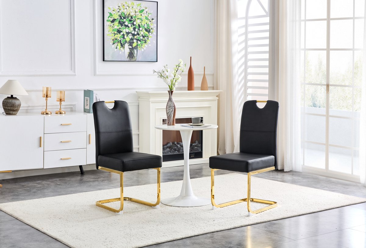 DESMIU Eetkamerstoel - Normale Eetkamerstoel - Set Van 2 - Ergonomisch Met Gewatteerde Zitting - Voor Eetkamer En Kantoor - Kunstleer Zwart