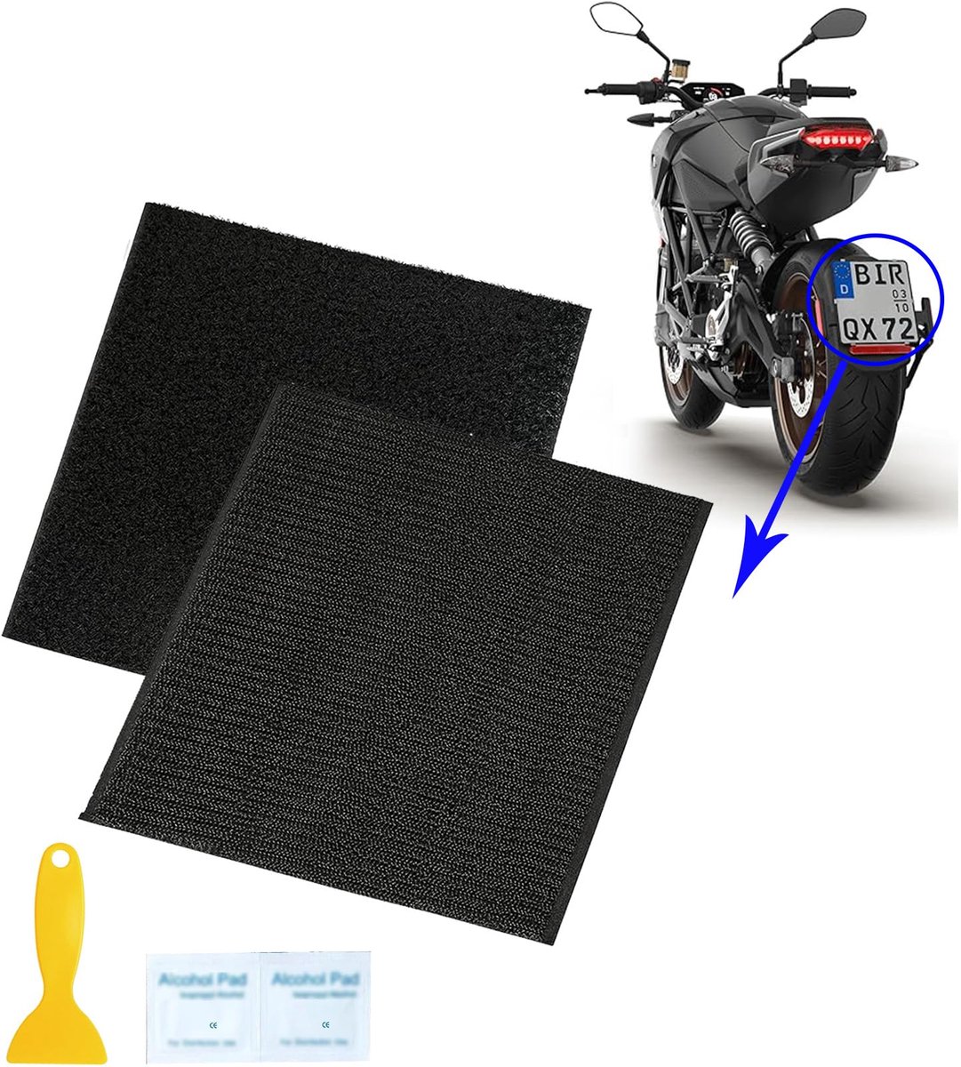 Kentekenplaathouders, 180 x 200 mm motorfiets kentekenplaat klittenband, zelfklevende klittenband anti-vallijm