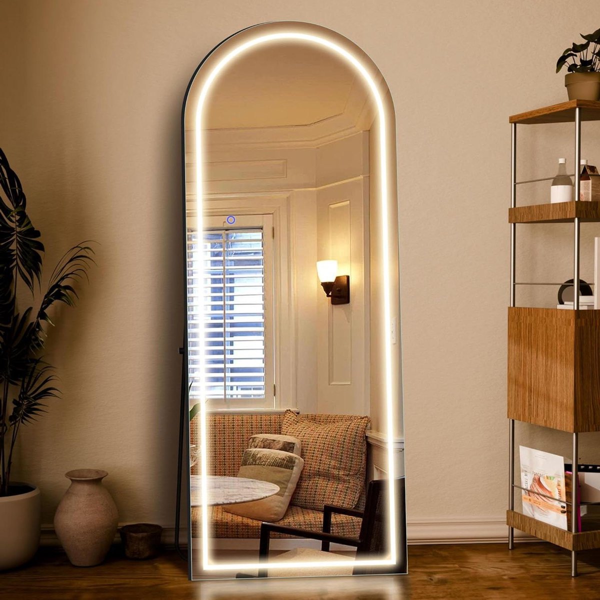 Volledige lengte LED spiegel met standaard 160 x 50,8 cm - Zwart