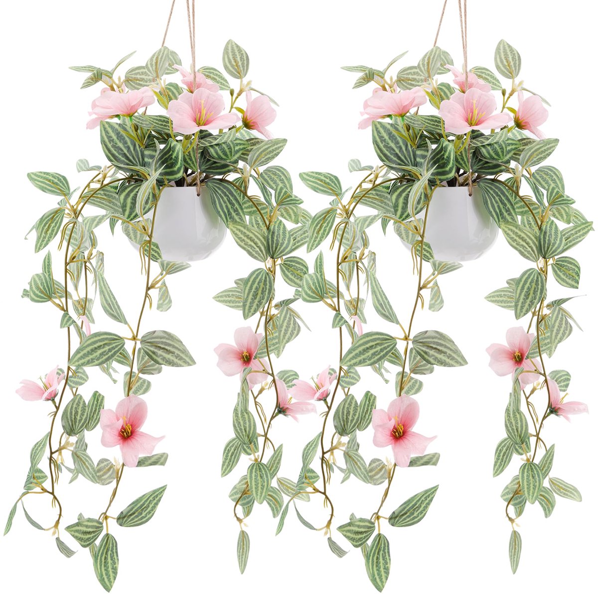 2 Pack Nep Opknoping Planten Kunstmatige Decor Kleine Opknoping Plant Pot Met Kunstmatige Wijnstokken En Roze Bloem Groen Decoratie Woonkamer Muur Thuis Wandplank Indoor Outdoor | Realistische Faux Bl