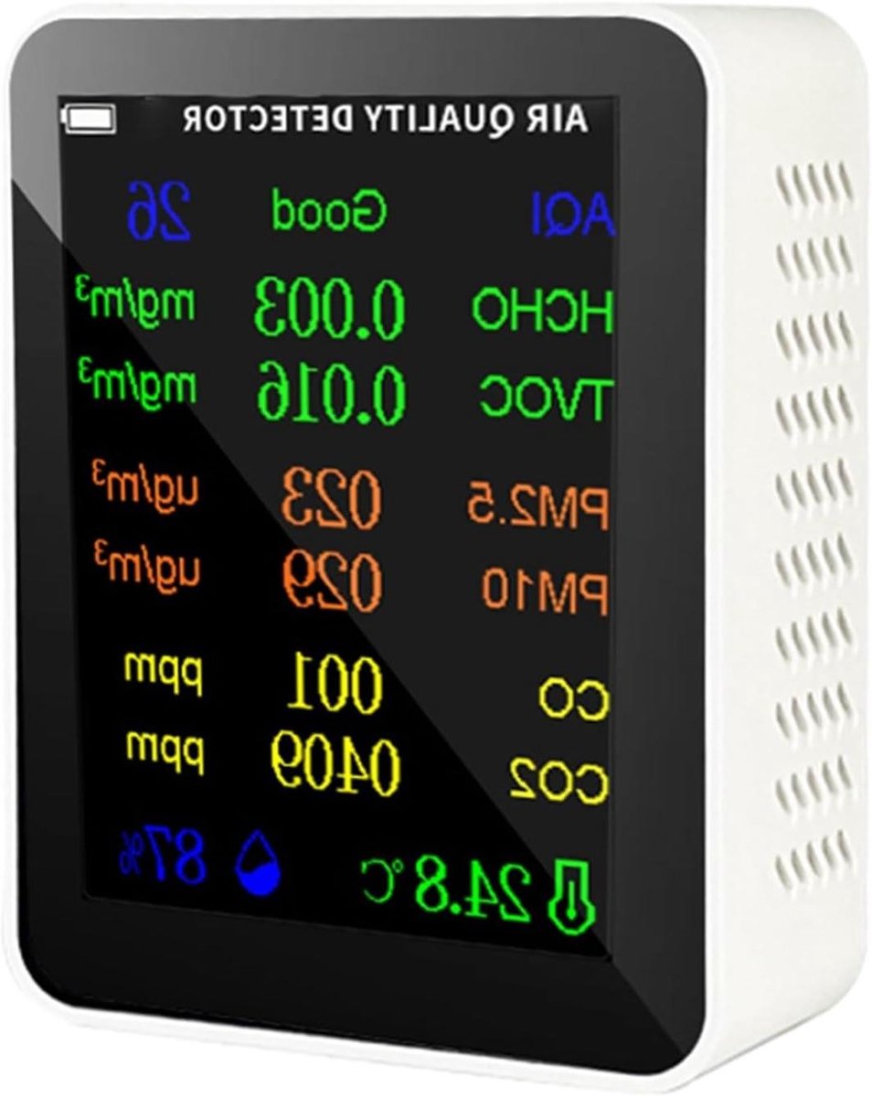 Luchtkwaliteit Meter - Tester AQI HCHO - Binnenklimaat Monitoren - 10-in-1 Detectie - 10 x 6 x 3 cm - Wit