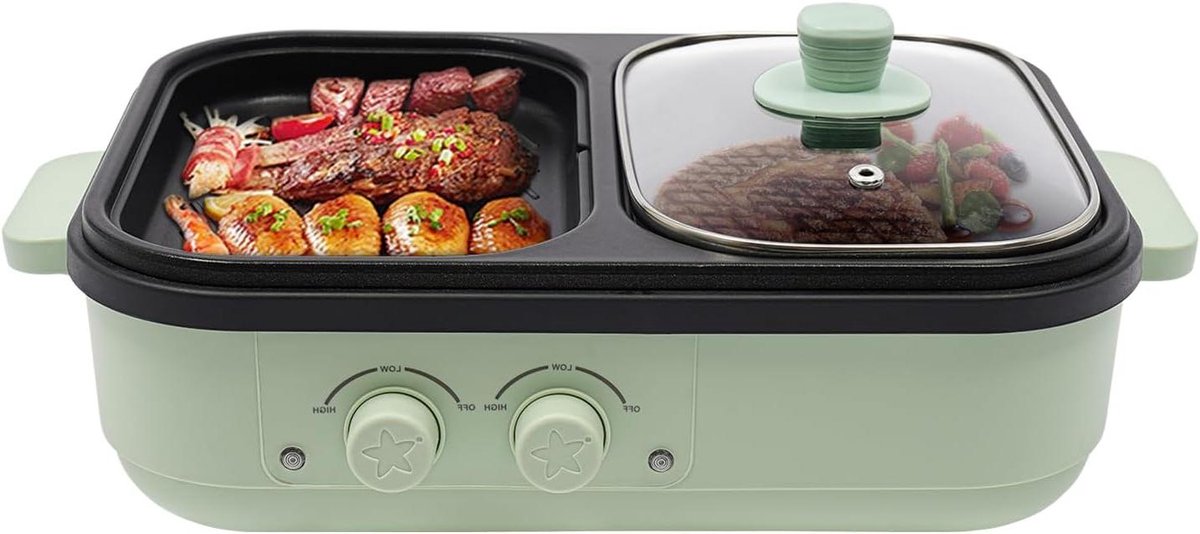 Elektrische Grill en Hot Pot - Kookpan 2-in-1 Apparaat - Samen Koken - Dubbele Temperatuurregeling - 1-3 Personen - Zwart