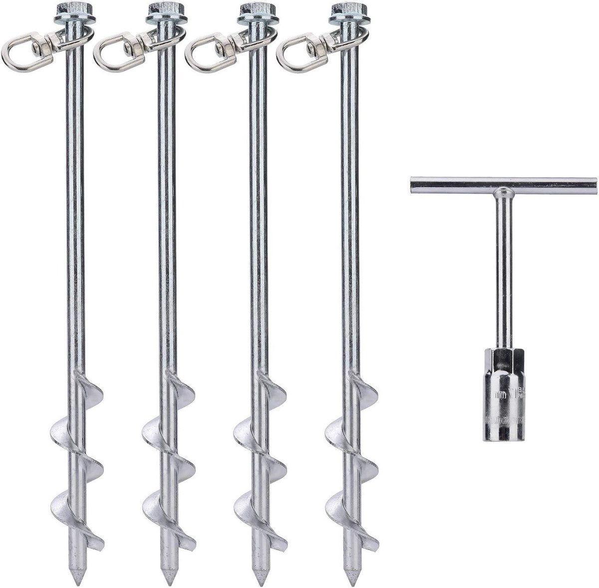 Grondankers Schroef - Tentstokken Ankers - Buiten Beveiligen - Extra Sterk Legeringstaal - 30 cm Set van 4 - Zilver
