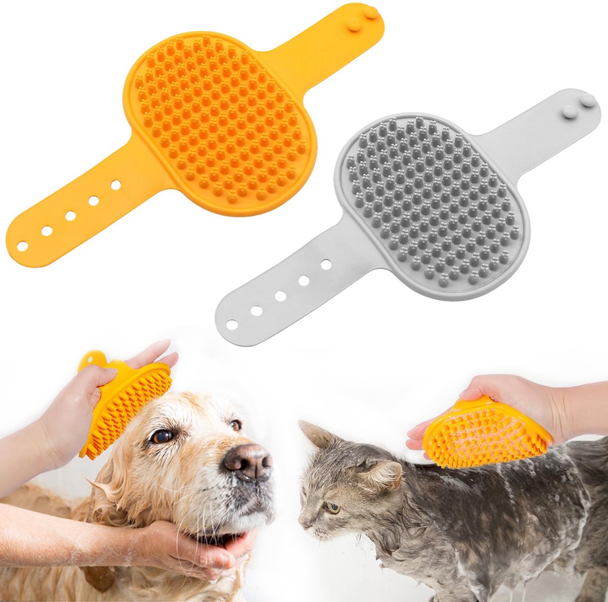 2 stuks badborstel, rubberen borstels, hoogwaardige zachte siliconen borstels met verstelbare handgreep voor honden, katten, huisdieren, kort haar en lang haar met massage-effect, shampoo schrobkammen