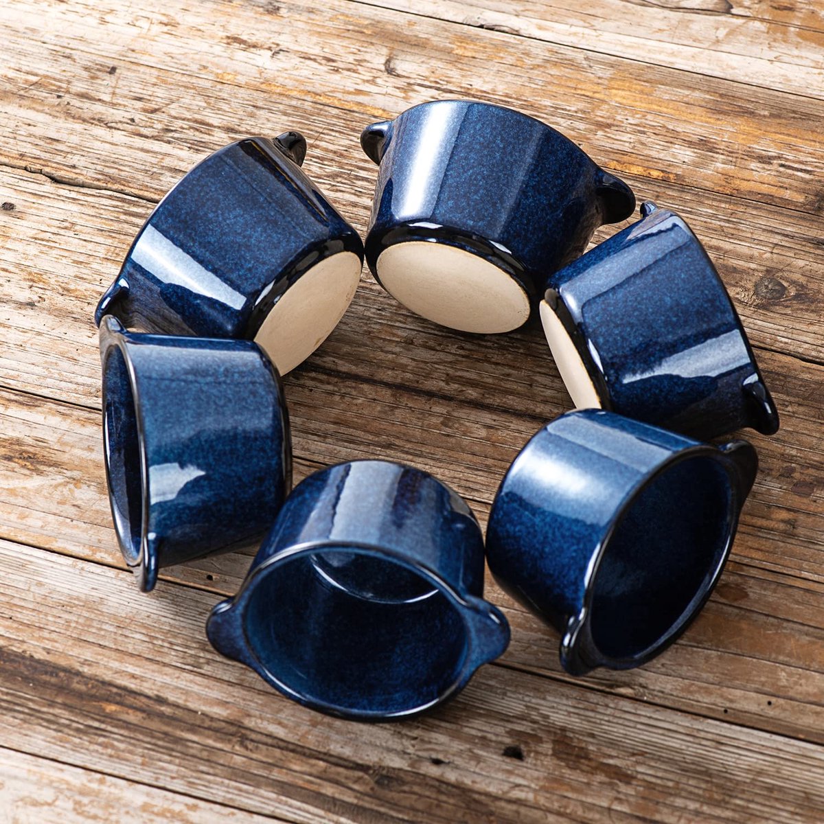Allecto plus - Keramische kommen voor creme brulee - Mini custard cups 6 oz - Ovenkluiskommen soufflé gerechten voor het bakken - Individuele braadpan dipsaus - Blauw - Bakvormen set van 6 — cadeau in Kookcadeaus - foto 4