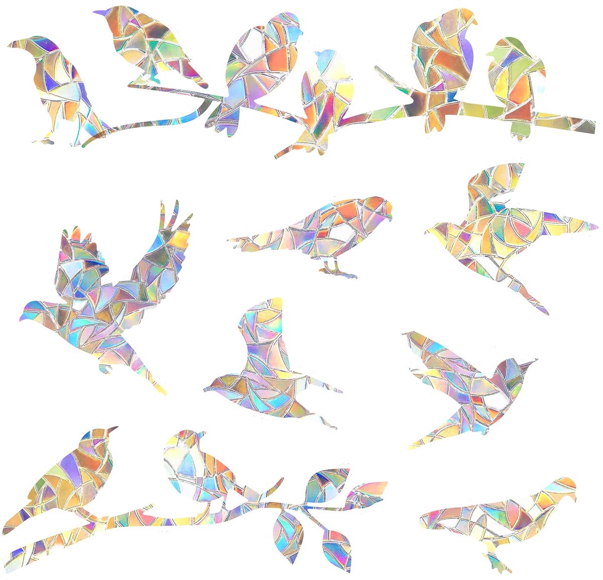 Prisma Raamstickers, 40 stuks, vogelbescherming, raamstickers, voor ramen, raamstickers, vogels voor glas, vogelslagen, beschermt tegen glasbotsingen, vogelstijl
