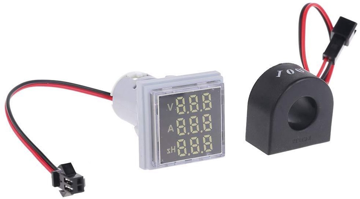 Voltmeter 3in1 - Spanningsmeter Stroommeter - Installatie Controleren - Vierkant LED Display - 31x31 mm Paneel - Wit