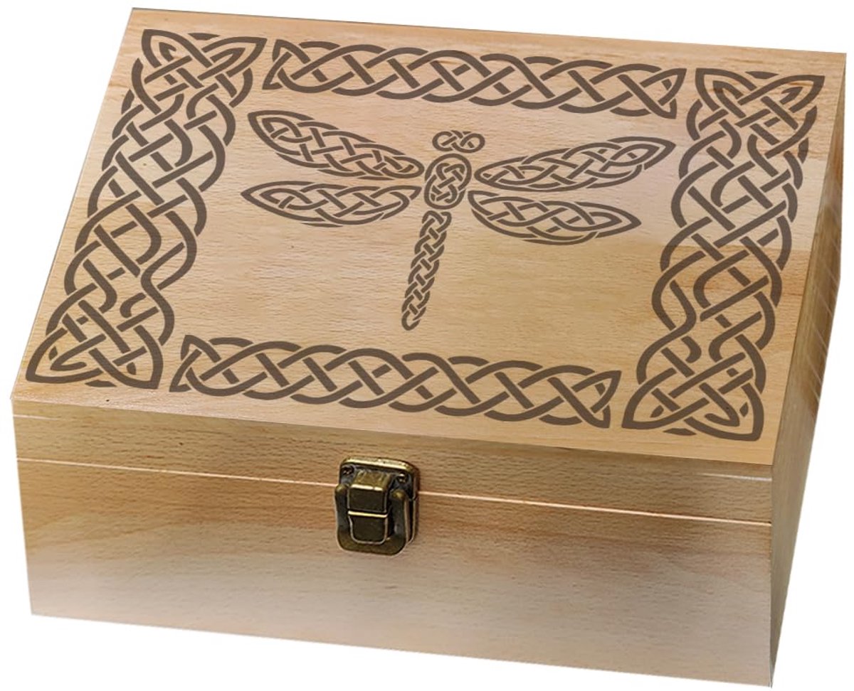 Bewaardoos, Touwknooprand en Libelle Decoratieve Houten Geheugen Doos met Scharnierende Deksels voor Jubileum Foto's DVD's Brieven Sieraden 24,5x19,5x10,3cm