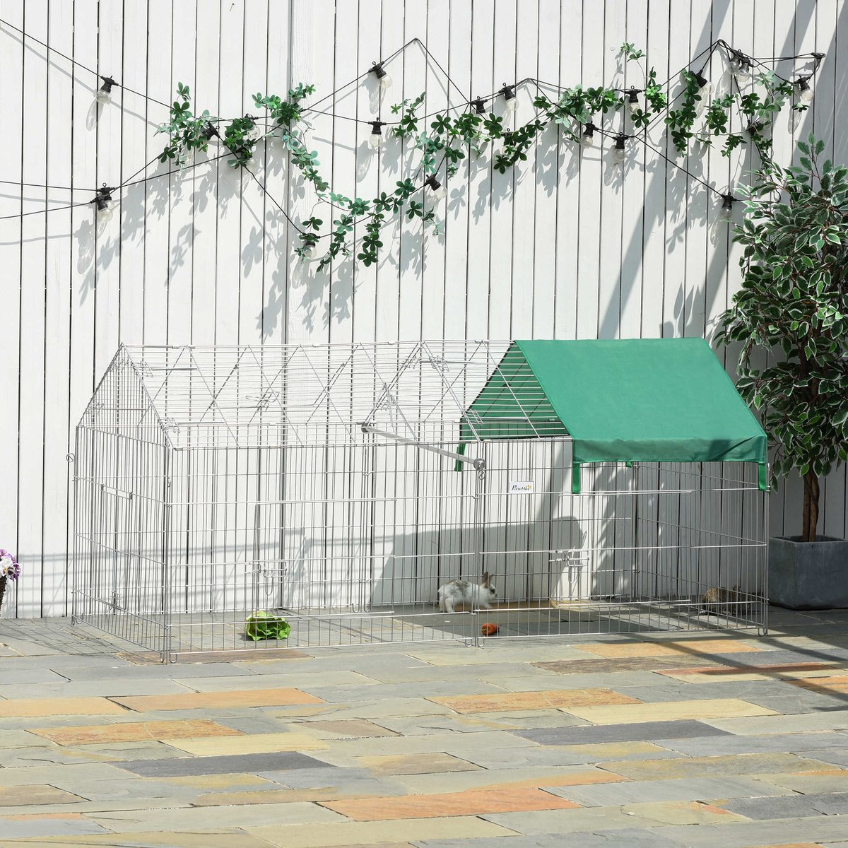 MIVRAY Ren – 220 x 103 x 103 cm – Opvouwbaar – Staal – Groen – Buitenverblijf voor Knaagdieren – Met Dak en Twee Deuren