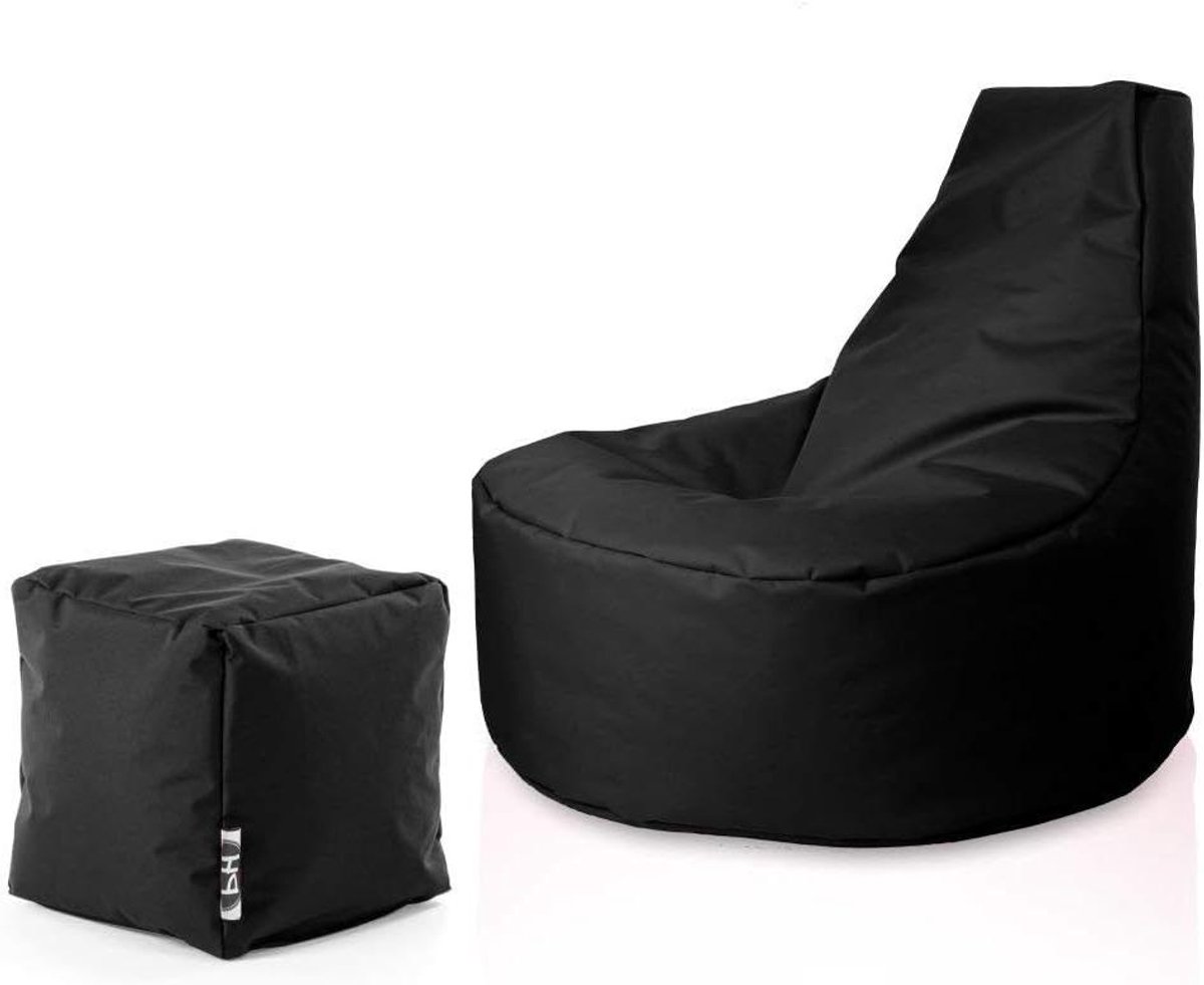 Zitzak met kruk - Lounge set - Ontspannen Zitten - Waterafstotend Materiaal - Ø80cm - Zwart