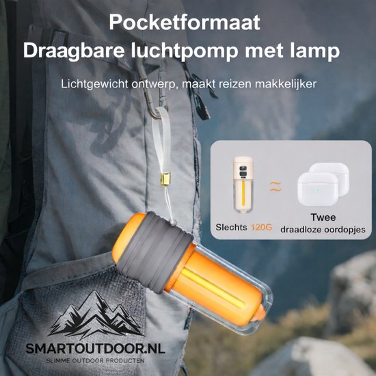 SmartOutdoor zero Mini Luchtpomp X4 Blauw met LED Lamp - Oplaadbaar & Draagbaar - Elektrische Luchtbed Pomp - Inclusief 5 Opzetstukken - Voor Camping, Zwemband & Luchtbed en vacuum zakken — afbeelding 4