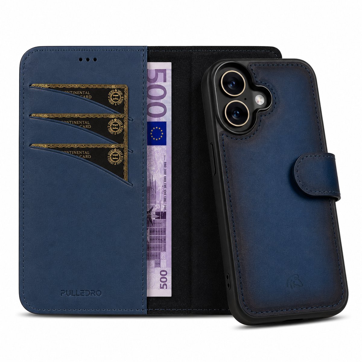 Pulledro geschikt voor iPhone 17 Uitneembare Lederen BookCase - MagSafe - RFID - Midnight Blue