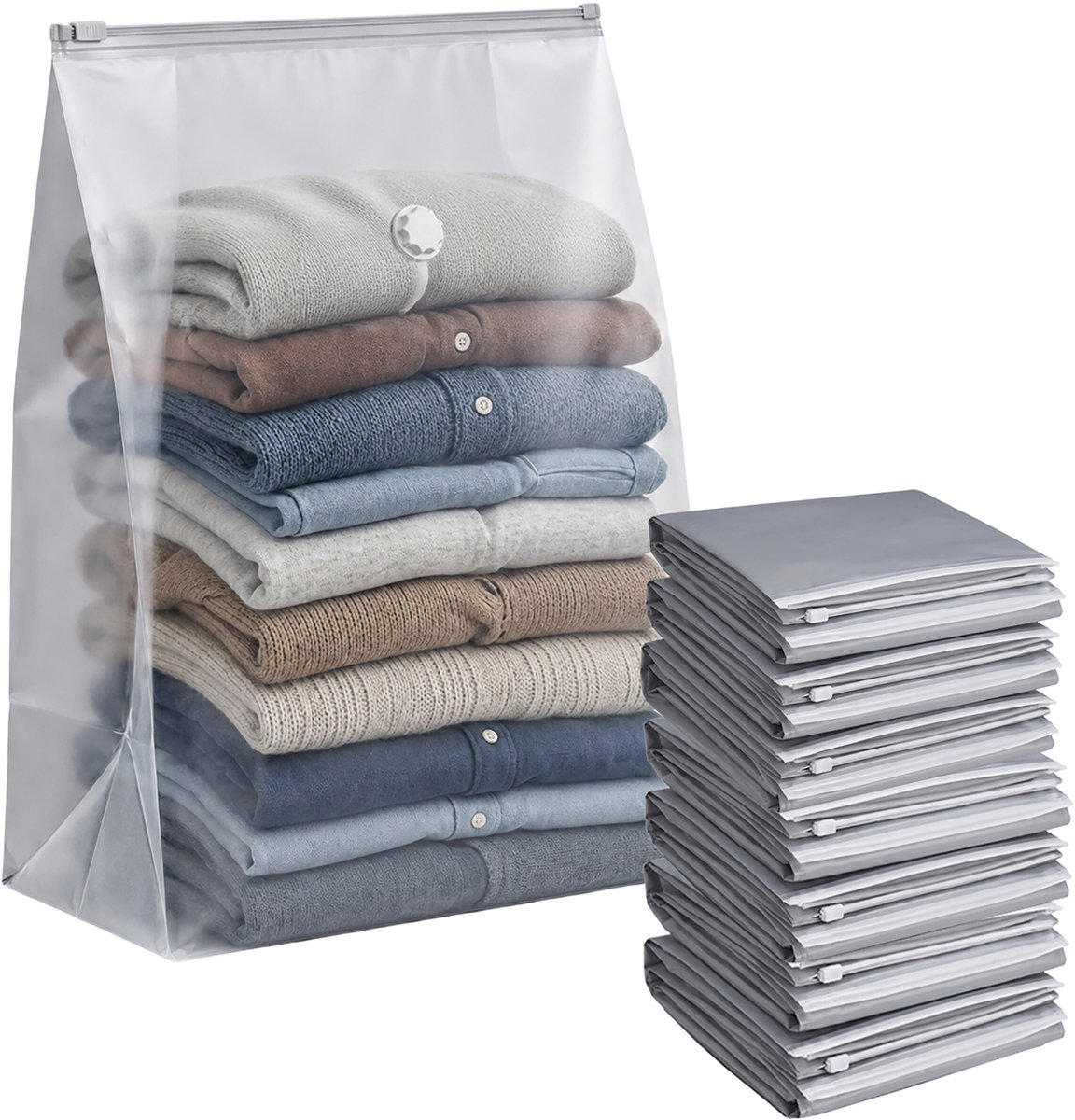 Vacuümzakken - set van 8 - 80x100 cm - grijs