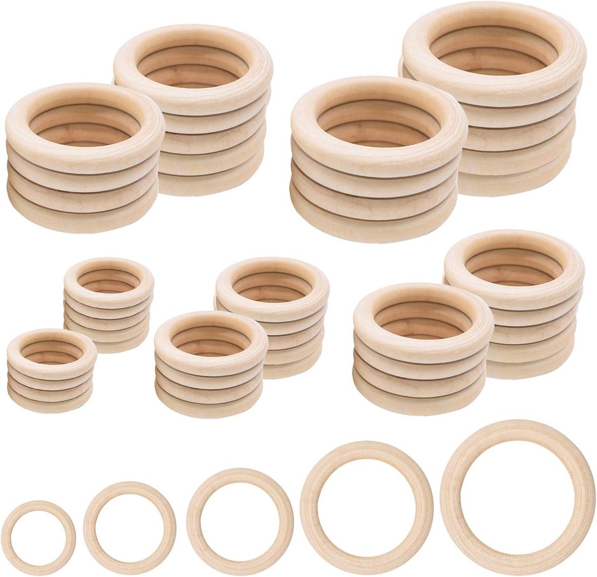 Houten ringen - Knutselringen - Ambachtelijke decoraties - Natuurlijk hout - 50 stuks - Houtkleur