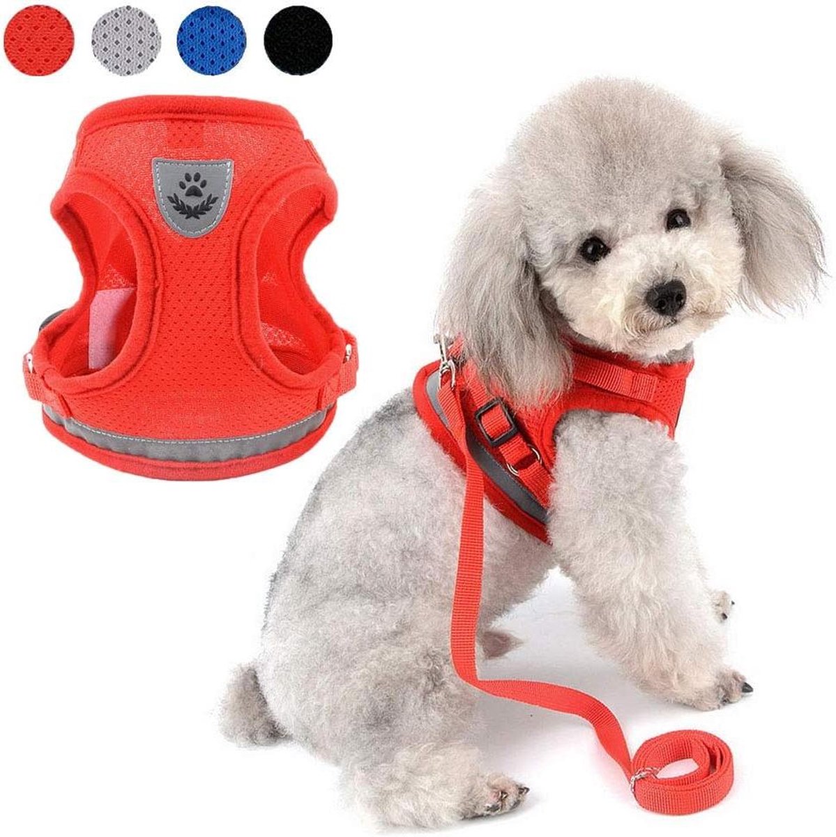 Hondentuig met riem - Harnas hond puppy - Veilig wandelen - Reflecterend en ademend - XL borstomvang 52cm - Rood