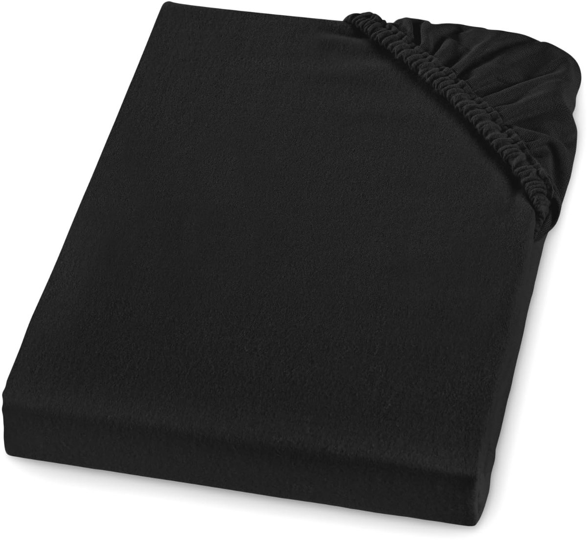 Hoeslaken, flanel, Made in Germany, 100% katoen, elastiek rondom, matrassen tot 23 cm hoog, elastiek rondom, Oeko-Tex, wasbaar tot 60 graden, 90 x 200, zwart