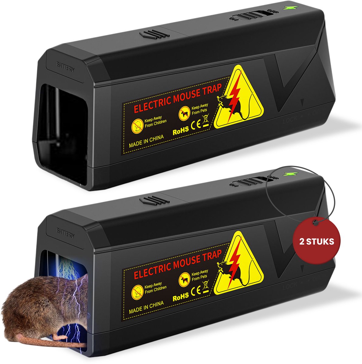 Nolad - Elektrische Muizenval - 2 Stuks - Muizenvallen voor binnen - Muizenverjager - Ongediertebestrijding - Muizenvallen - Zwart