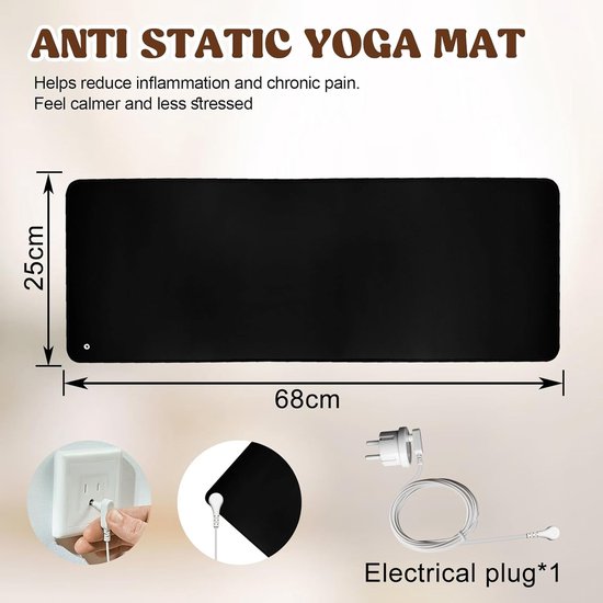 Aardingsmat - Grondmat - Ontspanning Oefenen - Geleidend Leer - 25 x 68 cm - Zwart — afbeelding 2