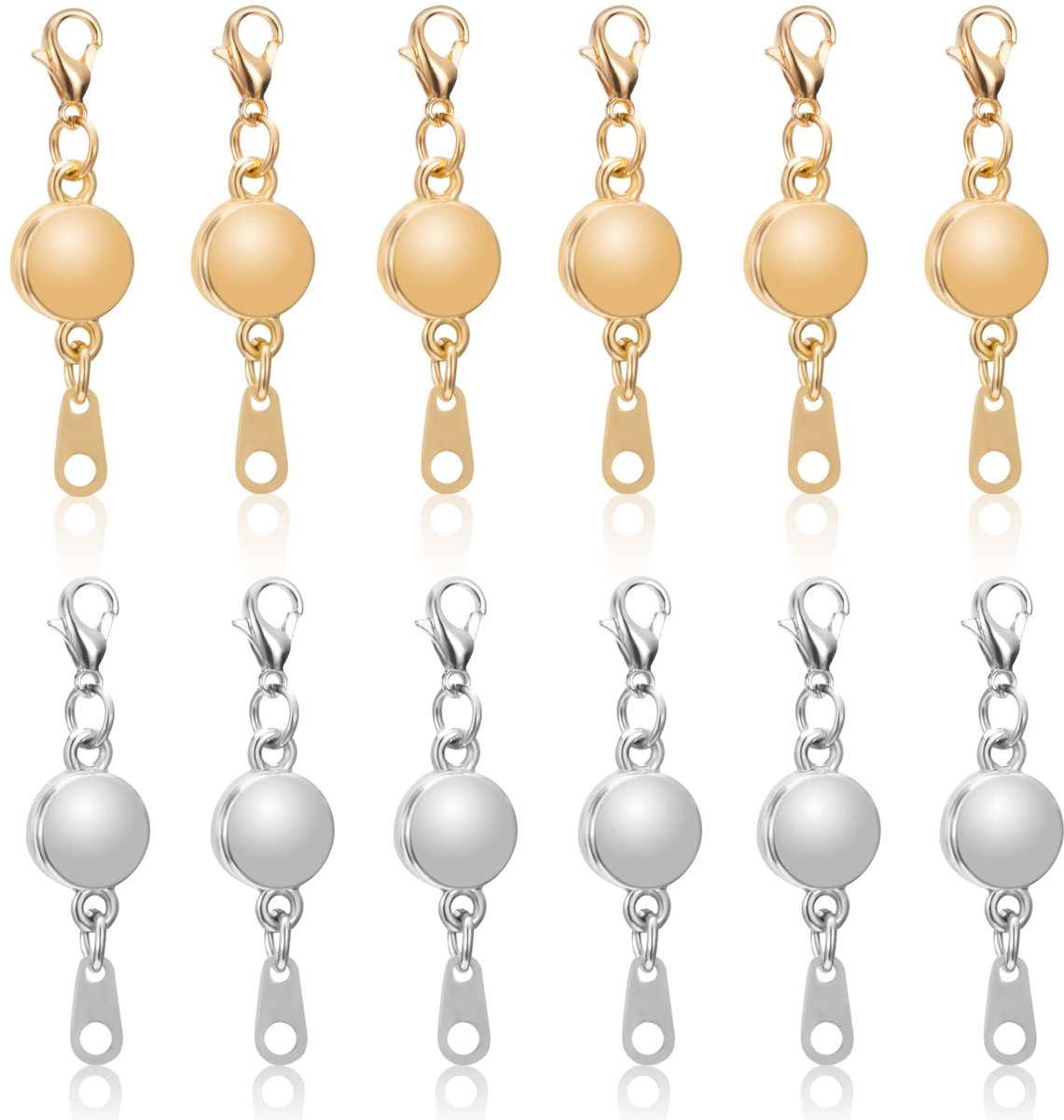 sieradensluitingen, 12 stuks, magnetische karabijnsluitingen voor halskettingen, armbanden, kettingen, doe-het-zelf handwerk, zilver en goud