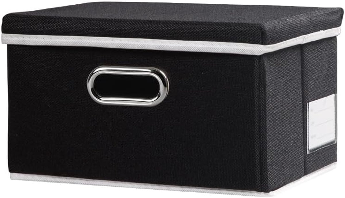 Opbergdozen met deksel,opbergdoos opvouwbare decoratieve,linnen stof organizer containers mand kubus met handgrepen,Zwart [1 stuks]29x22x17cm