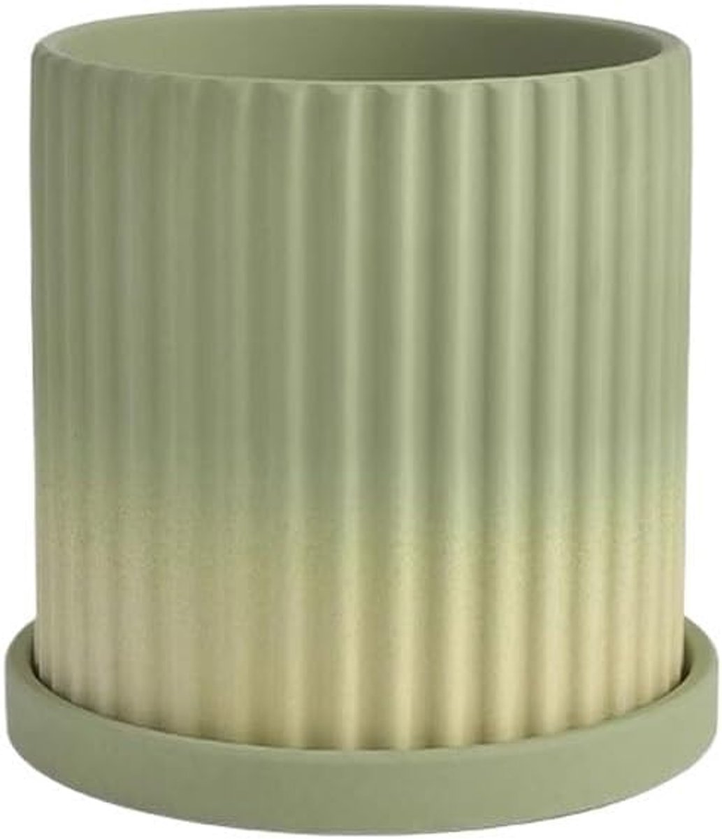 Gradient Greens Keramiek Plantenpot, Cilindrisch met Gestreepte Bloempot, for Balkon Woonkamer Tuin Kantoor Plantencontainer (6 maten)(Groot)