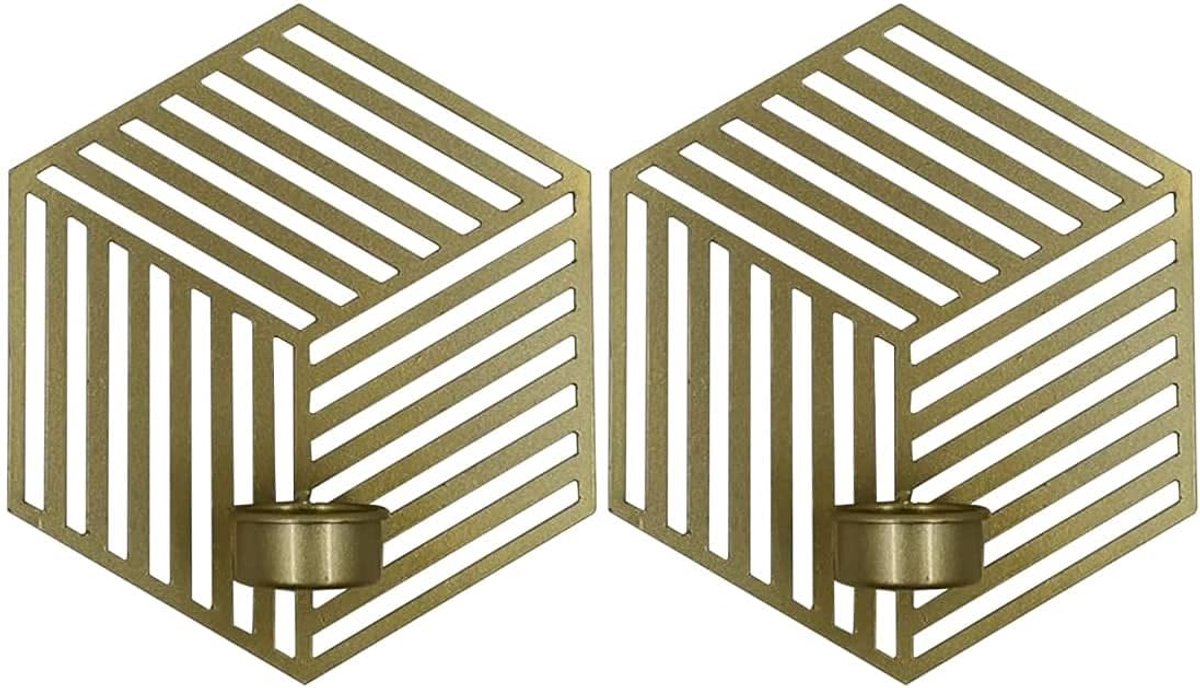 retro kaarshouder decoratie 2 pak metalen kandelaar houder zeshoekige vorm geschikt voor woninginrichting hotel bar wanddecoratie (Color : Gold)