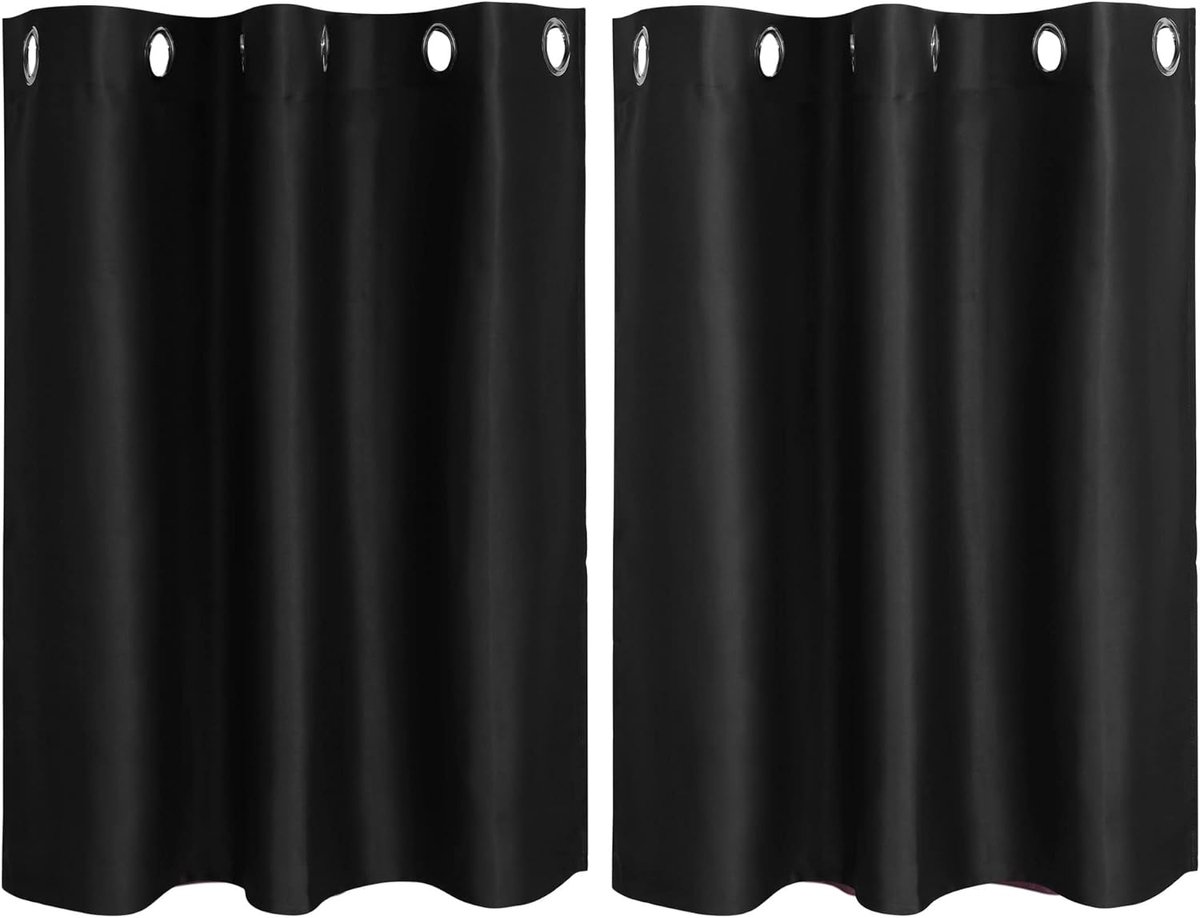 Set van 2 vitrages voor keuken polyester vitrage kort gordijn ondoorzichtig klein gordijn zwart 90H x 107B cm