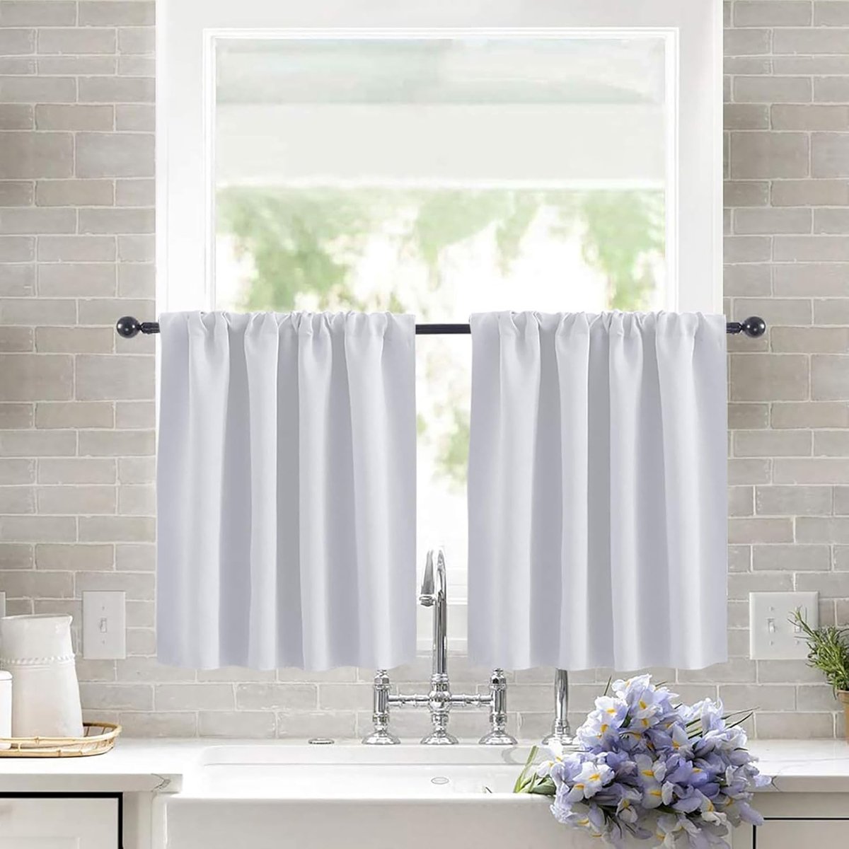 Vitrage, set van 2, keukengordijnen, ondoorzichtig, raamgordijn, moderne golvende textuur, korte gordijnen, elegante bistrogordijnen voor woonkamer, wit, 90 cm x 60 cm (b x h), 2 stuks