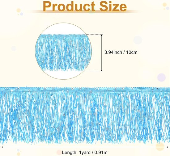 METERXITY 1 Yard Pailletten Kwastje Fringe Trim 4 "Sprankelend Polyester Franje Trim Lint Boho Kant Naaien Trimmen voor Latijnse Jurk/Rok/DIY Naaien Ambachten [Blauw] — afbeelding 2